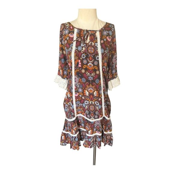 Matilda Jane floral lace trim bohemian dress M/L - Picture 3 of 9